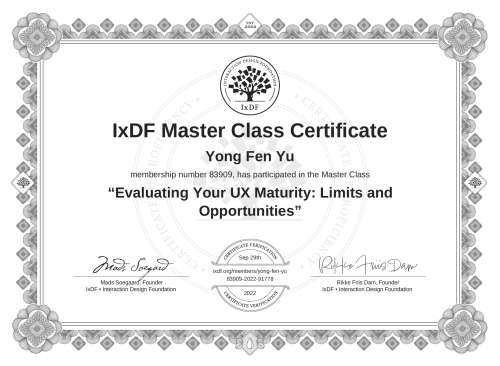 Evaluating Your UX Maturity: Limits and Opportunities certificate