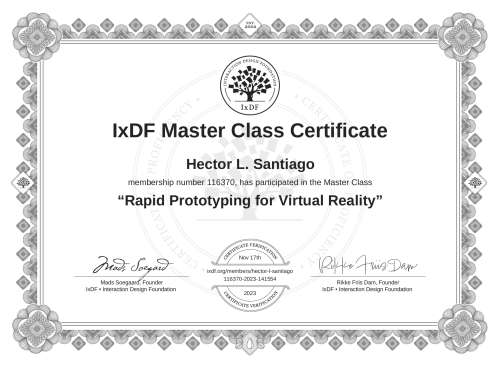 Rapid Prototyping for Virtual Reality certificate
