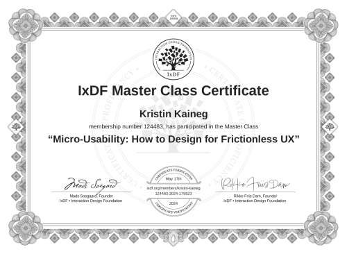 Micro-Usability: How to Design for Frictionless UX certificate