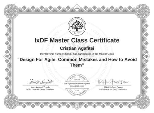 Design For Agile: Common Mistakes and How to Avoid Them certificate
