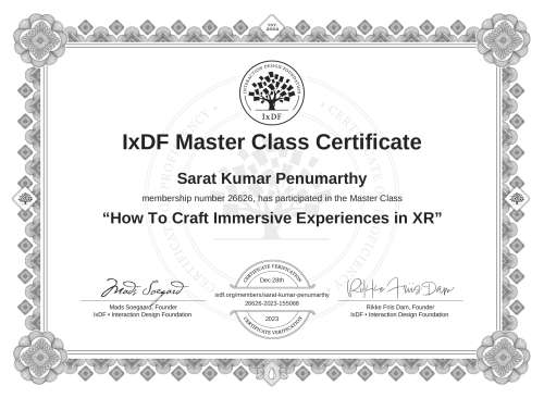 How To Craft Immersive Experiences in XR certificate