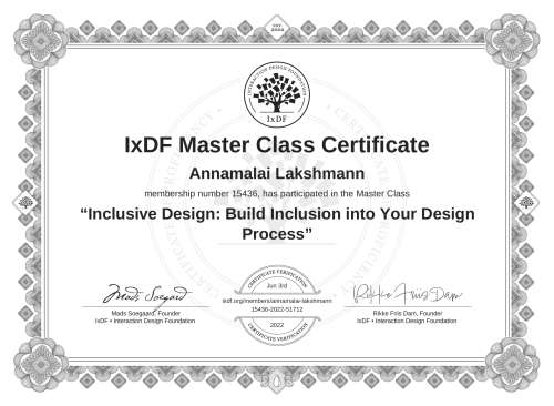 Inclusive Design: Build Inclusion into Your Design Process certificate