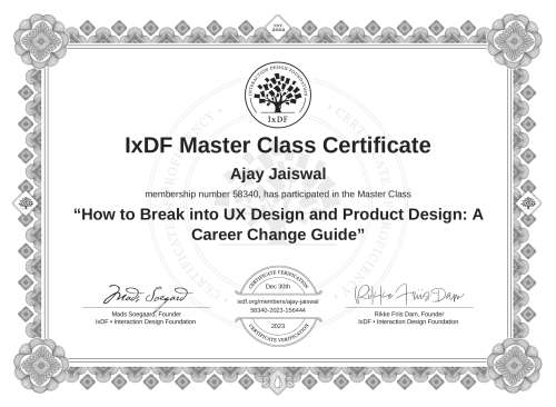 How to Break into UX Design and Product Design: A Career Change Guide certificate