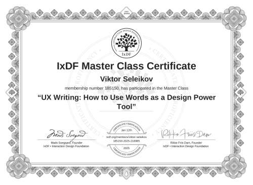 UX Writing: How to Use Words as a Design Power Tool certificate