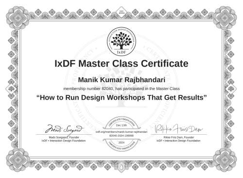 How to Run Design Workshops That Get Results certificate