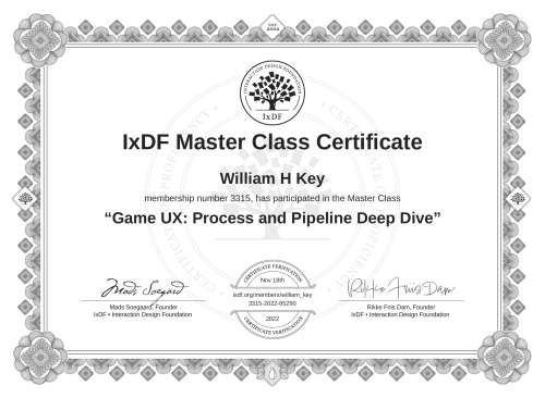 Game UX: Process and Pipeline Deep Dive certificate