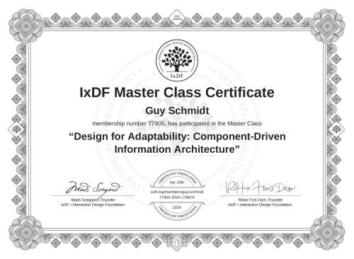Design for Adaptability: Component-Driven Information Architecture certificate