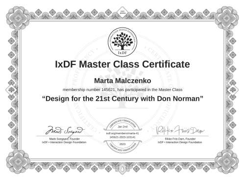 Design for the 21st Century with Don Norman certificate