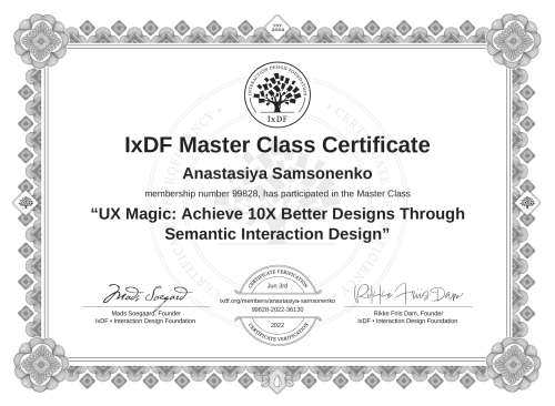 UX Magic: Achieve 10X Better Designs Through Semantic Interaction Design certificate