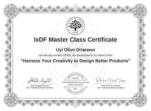 Harness Your Creativity to Design Better Products certificate