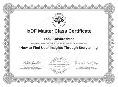 How to Find User Insights Through Storytelling certificate