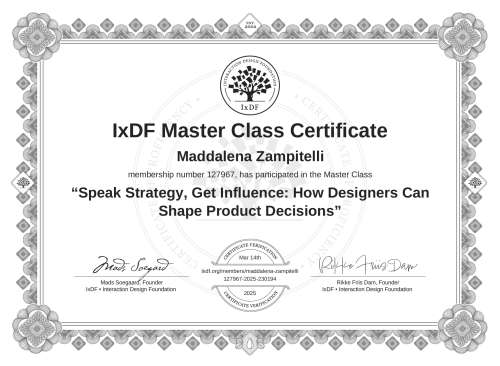 Speak Strategy, Get Influence: How Designers Can Shape Product Decisions certificate