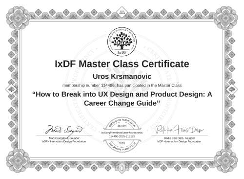 How to Break into UX Design and Product Design: A Career Change Guide certificate