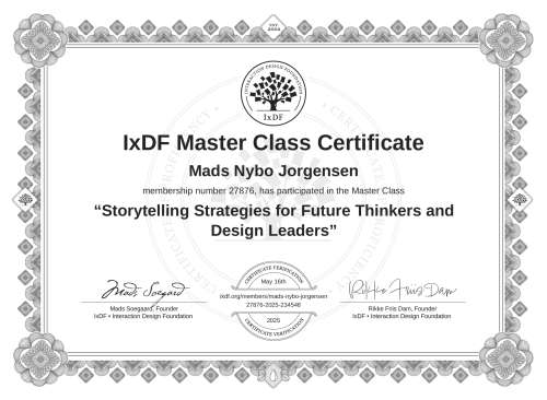 Storytelling Strategies for Future Thinkers and Design Leaders certificate