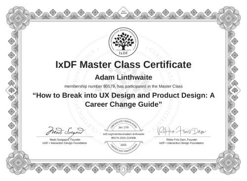 How to Break into UX Design and Product Design: A Career Change Guide certificate