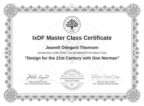 Design for the 21st Century with Don Norman certificate
