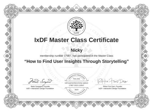 How to Find User Insights Through Storytelling certificate