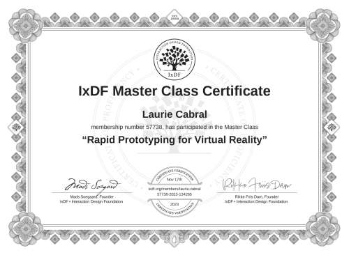 Rapid Prototyping for Virtual Reality certificate