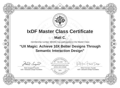 UX Magic: Achieve 10X Better Designs Through Semantic Interaction Design certificate