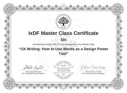 UX Writing: How to Use Words as a Design Power Tool certificate