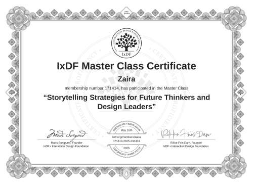 Storytelling Strategies for Future Thinkers and Design Leaders certificate