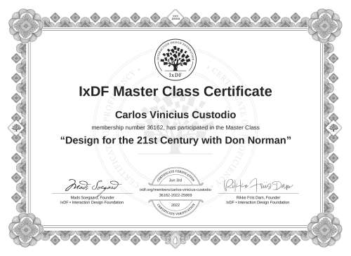 Design for the 21st Century with Don Norman certificate