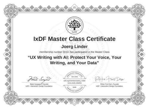UX Writing with AI: Protect Your Voice, Your Writing, and Your Data certificate