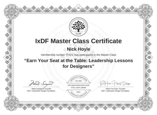 Earn Your Seat at the Table: Leadership Lessons for Designers certificate