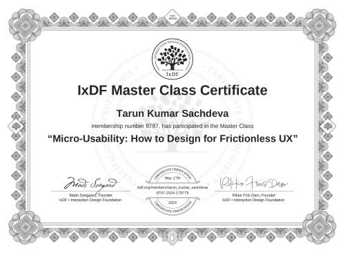 Micro-Usability: How to Design for Frictionless UX certificate