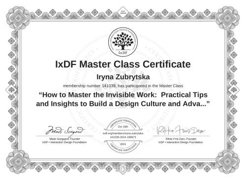 How to Master the Invisible Work:  Practical Tips and Insights to Build a Design Culture and Advance Your Career certificate