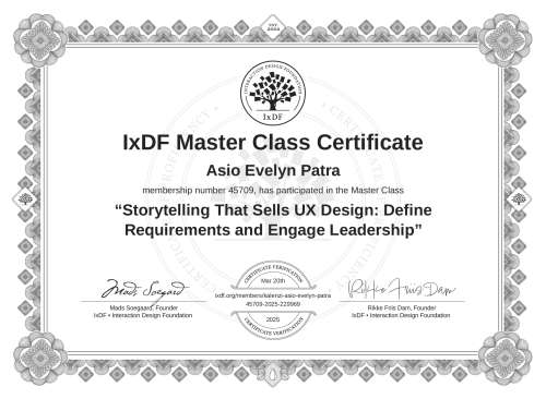 Storytelling That Sells UX Design: Define Requirements and Engage Leadership certificate