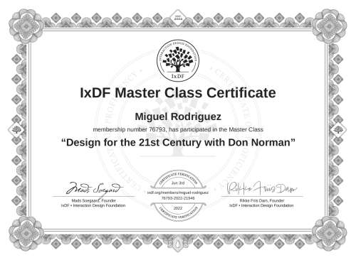 Design for the 21st Century with Don Norman certificate