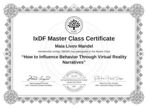 How to Influence Behavior Through Virtual Reality Narratives certificate