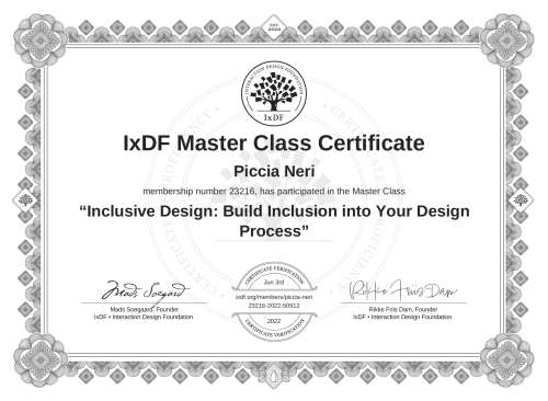 Inclusive Design: Build Inclusion into Your Design Process certificate