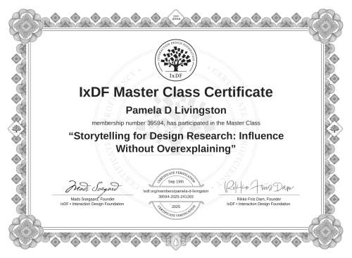 Storytelling for Design Research: Influence Without Overexplaining certificate