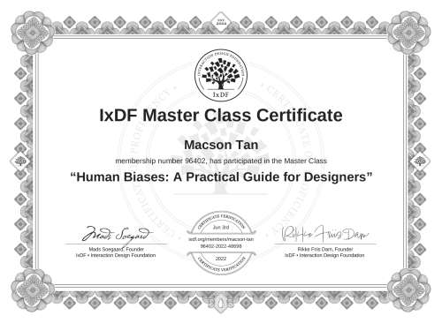 Human Biases: A Practical Guide for Designers certificate