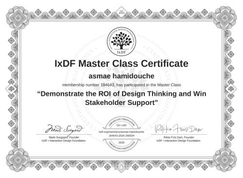 Demonstrate the ROI of Design Thinking and Win Stakeholder Support certificate