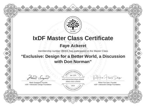 Exclusive: Design for a Better World, a Discussion with Don Norman certificate