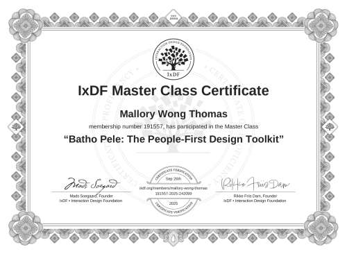 Batho Pele: The People-First Design Toolkit certificate