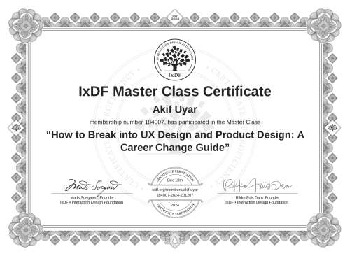 How to Break into UX Design and Product Design: A Career Change Guide certificate