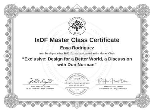 Exclusive: Design for a Better World, a Discussion with Don Norman certificate