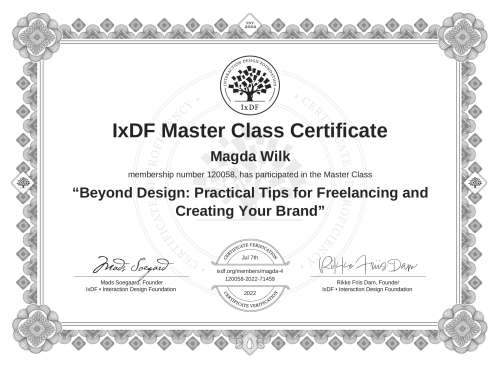 Beyond Design: Practical Tips for Freelancing and Creating Your Brand certificate