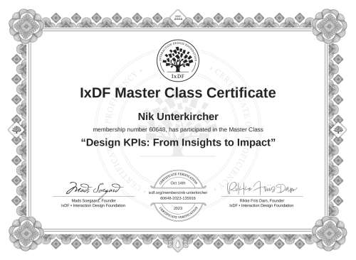 Design KPIs: From Insights to Impact certificate