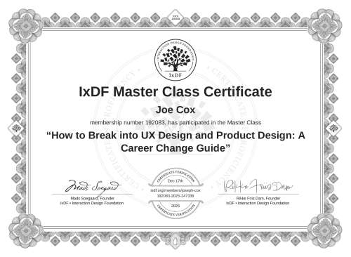How to Break into UX Design and Product Design: A Career Change Guide certificate