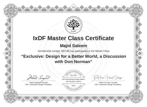 Exclusive: Design for a Better World, a Discussion with Don Norman certificate