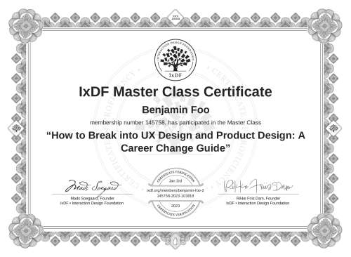 How to Break into UX Design and Product Design: A Career Change Guide certificate