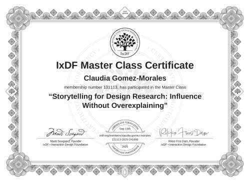 Storytelling for Design Research: Influence Without Overexplaining certificate