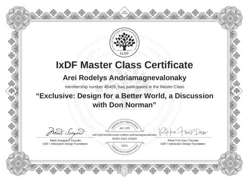 Exclusive: Design for a Better World, a Discussion with Don Norman certificate