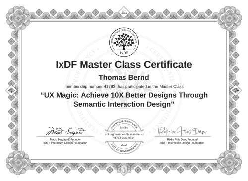 UX Magic: Achieve 10X Better Designs Through Semantic Interaction Design certificate