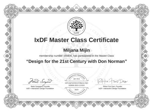 Design for the 21st Century with Don Norman certificate
